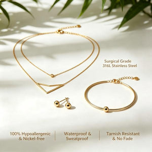 3-Piece Minimalist Gold Stackable Jewelry Set | 18K Gold Plated Surgical Steel | Waterproof Tarnish Free3-Piece Minimalist Gold Stackable Jewelry Set | 18K Gold Plated Surgical Steel | Waterproof Tarnish Free