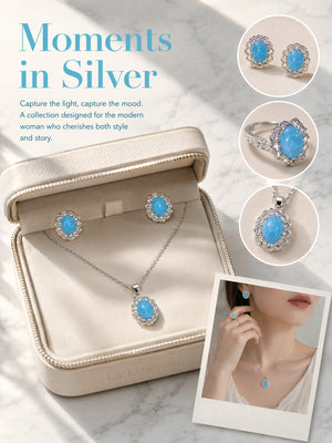3-Piece Vintage Turquoise Jewelry Set for Women, Oval Cubic Zirconia Halo Design, 14K Gold Plated & Silver Tone, Necklace Earrings Adjustable Ring, Elegant Daily Party Gift for Her