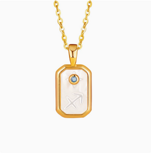 S925 Sterling Silver Gold-Plated Twelve Constellation Mother-of-Pearl Necklace | Dainty Zodiac Pendant with Blue Zircon