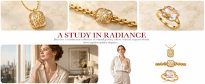 Retro Starburst Clear Square Crystal 3Pcs Jewelry Set – 14K Gold Plated North Star Necklace Adjustable Ring Chain Bracelet, Elegant Matching Jewelry For Daily & Party