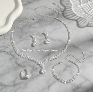 4-Piece Teardrop Cubic Zirconia Bridal Jewelry Set | Silver Tone Wedding Prom Formal Accessories