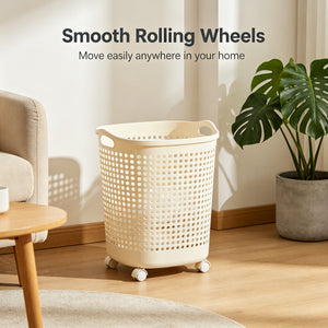 Foldable Rolling Laundry Basket | Ventilated Hollow Design, No Musty Odor Clothes Hamper with Wheels