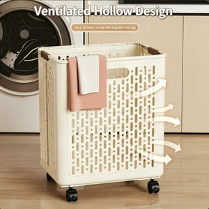 Foldable Rolling Laundry Basket | Ventilated Hollow Design, No Musty Odor Clothes Hamper with Wheels