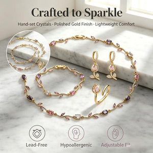 Dainty Pink & Purple Vine Cubic Zirconia Jewelry Set | 18K Gold Plated