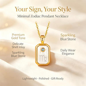 S925 Sterling Silver Gold-Plated Twelve Constellation Mother-of-Pearl Necklace | Dainty Zodiac Pendant with Blue Zircon