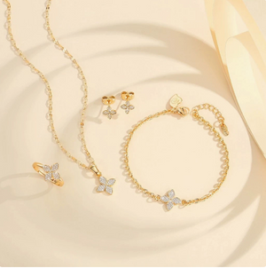 "Dainty Clover 4-Piece Set | Necklace, Bracelet, Earrings & Ring"