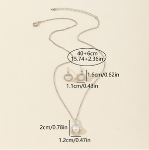Elegant Round Pearl Zircon Jewelry Set, Silver Matching Necklace & Earrings for Wedding Party