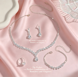 4-Piece Teardrop Cubic Zirconia Bridal Jewelry Set | Silver Tone Wedding Prom Formal Accessories