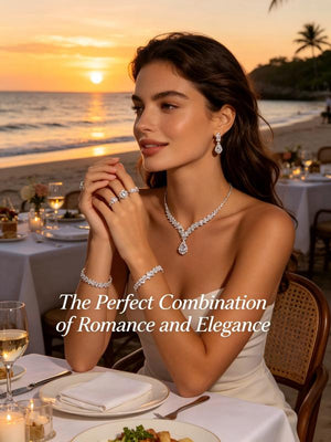 4-Piece Teardrop Cubic Zirconia Bridal Jewelry Set | Silver Tone Wedding Prom Formal Accessories
