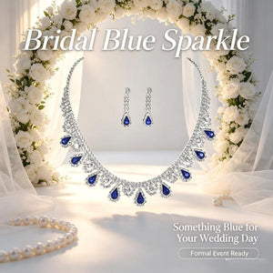 Sapphire Blue Teardrop Choker Necklace Earrings Set
