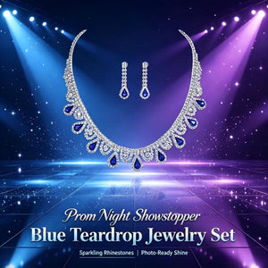 Sapphire Blue Teardrop Choker Necklace Earrings Set
