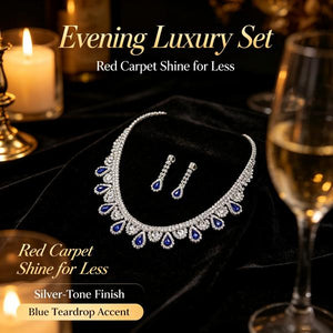 Sapphire Blue Teardrop Choker Necklace Earrings Set