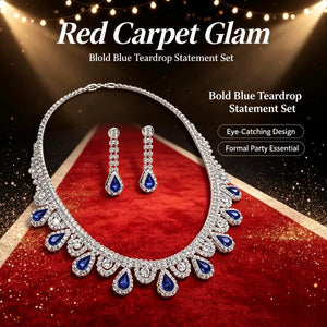 Sapphire Blue Teardrop Choker Necklace Earrings Set