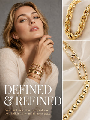 Stainless Steel 5 Pieces Layering Bracelet Set, Twisted Rope, Knot, Bead & Paperclip Chain Stackable Bangles, 18K Gold Plated Waterproof Jewelry Gift for Her