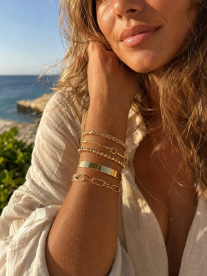 Stainless Steel 5 Pieces Layering Bracelet Set, Twisted Rope, Knot, Bead & Paperclip Chain Stackable Bangles, 18K Gold Plated Waterproof Jewelry Gift for Her