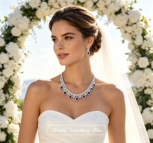 Sapphire Blue Teardrop Choker Necklace Earrings Set