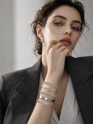 Stainless Steel 5 Pieces Layering Bracelet Set, Twisted Rope, Knot, Bead & Paperclip Chain Stackable Bangles, 18K Gold Plated Waterproof Jewelry Gift for Her