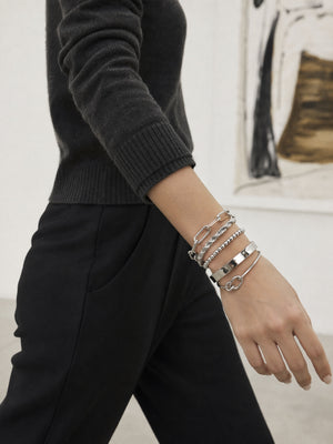 Stainless Steel 5 Pieces Layering Bracelet Set, Twisted Rope, Knot, Bead & Paperclip Chain Stackable Bangles, 18K Gold Plated Waterproof Jewelry Gift for Her