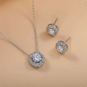 14K Gold Plated Dainty Cubic Zirconia Jewelry Sets | Necklace & Stud Earrings Matching Sets for Women Everyday Wear & Gifting