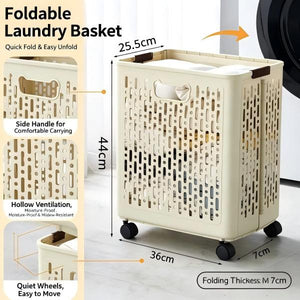 Foldable Rolling Laundry Basket | Ventilated Hollow Design, No Musty Odor Clothes Hamper with Wheels
