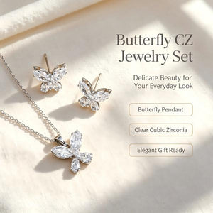 14K Gold Plated Dainty Cubic Zirconia Jewelry Sets | Necklace & Stud Earrings Matching Sets for Women Everyday Wear & Gifting