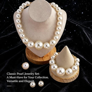 4 Piece Graduated Pearl Jewelry Set | Vintage Bridal Necklace, Bracelet, Earrings & Ring