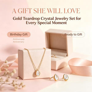 Dainty Teardrop CZ Necklace & Stud Earrings Set 14K Gold Plated Minimal Jewelry For Daily & Wedding