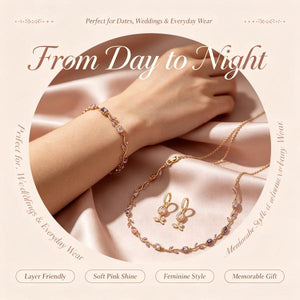 Dainty Pink & Purple Vine Cubic Zirconia Jewelry Set | 18K Gold Plated