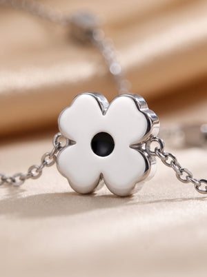 Dainty Four-Petal Flower & Cube Jewelry Set, 316L Stainless Steel PVD 18K Gold Plated Matching Necklace & Bracelet, Minimalist Layering Jewelry for Women, Available in Gold & Silver Tone