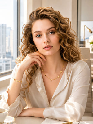 Dainty Four-Petal Flower & Cube Jewelry Set, 316L Stainless Steel PVD 18K Gold Plated Matching Necklace & Bracelet, Minimalist Layering Jewelry for Women, Available in Gold & Silver Tone