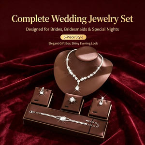 Teardrop Cubic Zirconia Bridal Jewelry Set 5Pcs Wedding Necklace Earrings Ring Bracelet for Bride Prom Party