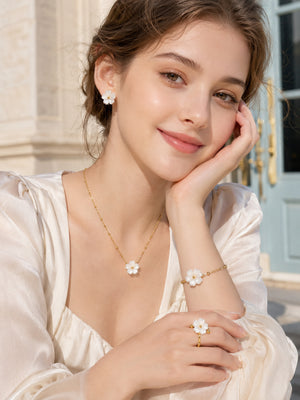 Ready for Gifting ✨ Natural Mother of Pearl Flower 4-Piece Jewelry Set | Waterproof & Skin Friendly