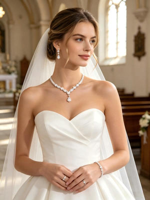 Teardrop Cubic Zirconia Bridal Jewelry Set 5Pcs Wedding Necklace Earrings Ring Bracelet for Bride Prom Party