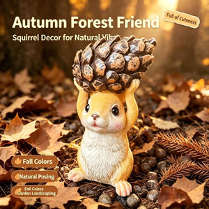 Cute Squirrel Holding Pinecone Resin Statue, Hand-Painted Weatherproof Garden Figurine, Indoor Outdoor Yard Lawn Decor Ornament