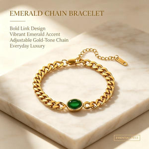 European and American style 14k gold plated necklace and bracelet set, versatile, light luxury polished chain, high-end emerald bracelet
