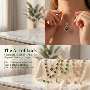 18K Gold Plated Four Leaf Clover Jewelry Set for Women, Sapphire Blue Cubic Zirconia Lucky Clover Necklace Bracelet Earrings Set, Tarnish Resistant Daily Party Jewelry Gift
