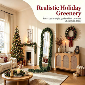 Artificial Cedar Garland, 6 FT Realistic Greenery Garland for Indoor & Outdoor Christmas Mantel, Staircase and Doorway Holiday Decor