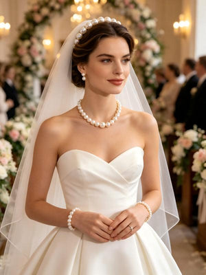 4 Piece Graduated Pearl Jewelry Set | Vintage Bridal Necklace, Bracelet, Earrings & Ring