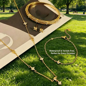 18K Gold Plated Clover CZ 4-Piece Jewelry Set | Waterproof Hypoallergenic Surgical Steel