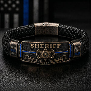 Police Officer Tribute Leather Bracelet – Honor • Duty • Sacrifice