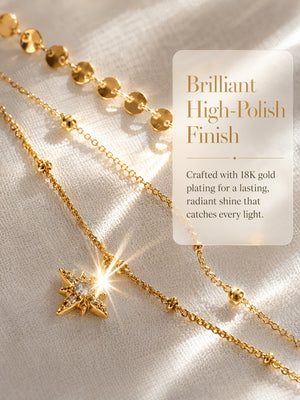 Adjustable 3-Tier North Star Layered Necklace, 18K Gold Plated Waterproof Hypoallergenic Stainless Steel Star Pendant Necklace, Versatile Dainty Jewelry Gift For Her