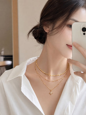 Adjustable 3-Tier North Star Layered Necklace, 18K Gold Plated Waterproof Hypoallergenic Stainless Steel Star Pendant Necklace, Versatile Dainty Jewelry Gift For Her