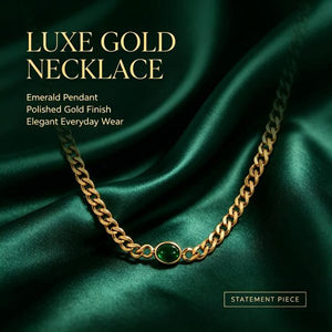 European and American style 14k gold plated necklace and bracelet set, versatile, light luxury polished chain, high-end emerald bracelet