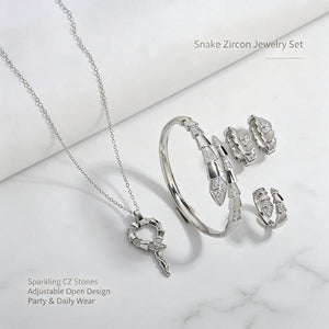 4Pcs Snake Jewelry Set for Women Pave Cubic Zirconia Statement Necklace Bangle Huggie Earrings Ring