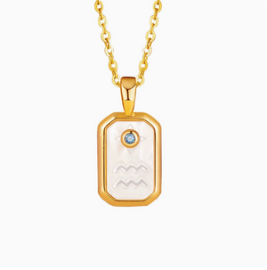 S925 Sterling Silver Gold-Plated Twelve Constellation Mother-of-Pearl Necklace | Dainty Zodiac Pendant with Blue Zircon