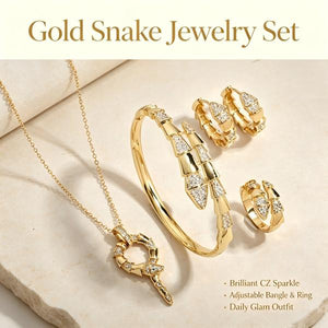 4Pcs Snake Jewelry Set for Women Pave Cubic Zirconia Statement Necklace Bangle Huggie Earrings Ring