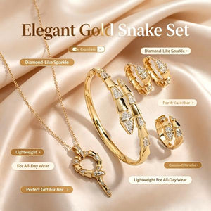 4Pcs Snake Jewelry Set for Women Pave Cubic Zirconia Statement Necklace Bangle Huggie Earrings Ring