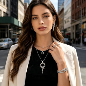 4Pcs Snake Jewelry Set for Women Pave Cubic Zirconia Statement Necklace Bangle Huggie Earrings Ring
