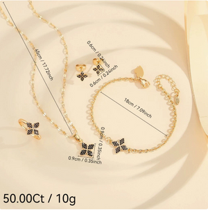 "Dainty Clover 4-Piece Set | Necklace, Bracelet, Earrings & Ring"
