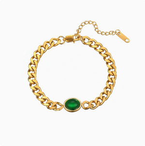 European and American style 14k gold plated necklace and bracelet set, versatile, light luxury polished chain, high-end emerald bracelet